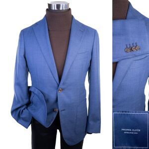 Proper Cloth Custom Made Blazer Sport Coat Jacket Blue Sz 40R Tailored Slim Wool